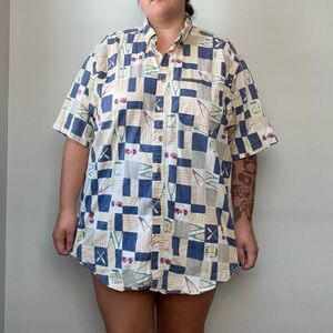 Vintage Lake Print Button Up